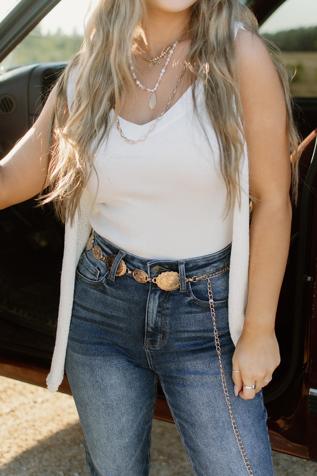 White V-Neck Ribbed Knit Tank