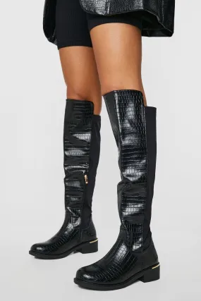 Wide Width Knee High Croc Panel Boots