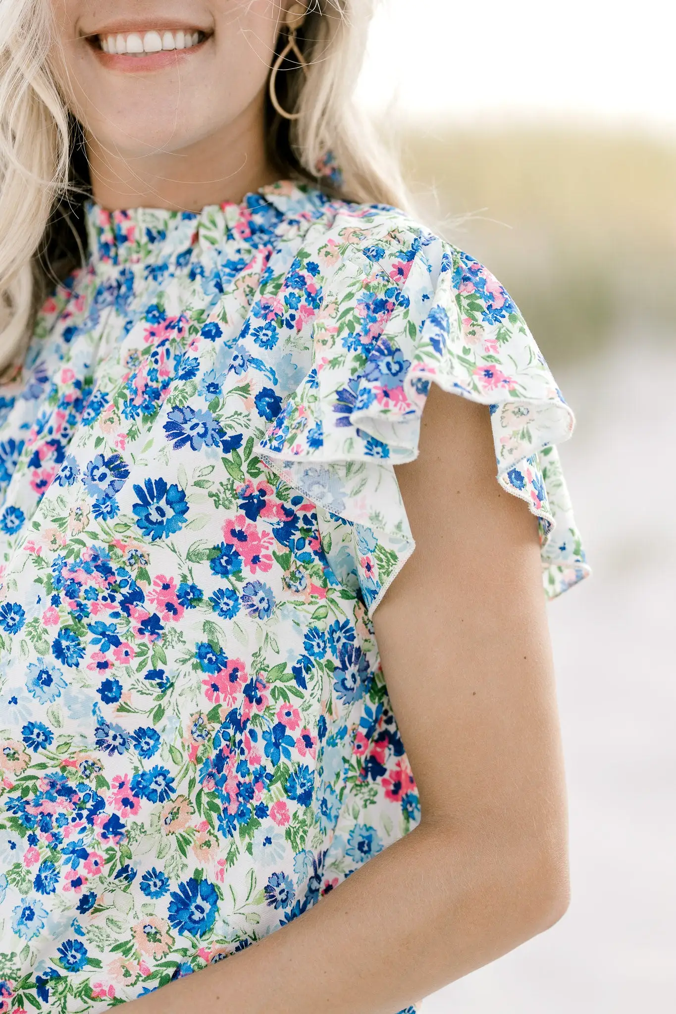 X Blue White Floral Top