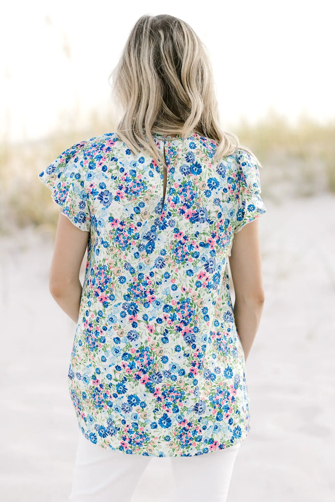 X Blue White Floral Top