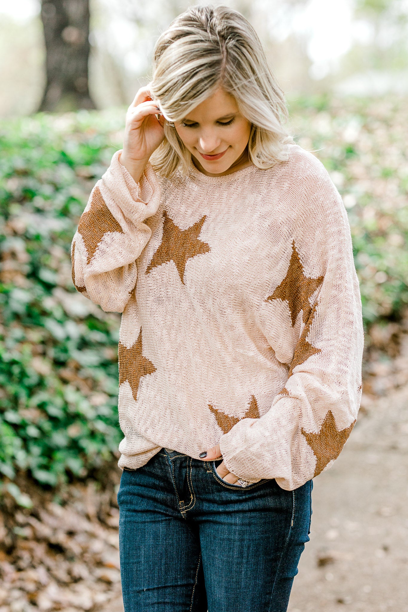 X Blush Shimmer Star Sweater