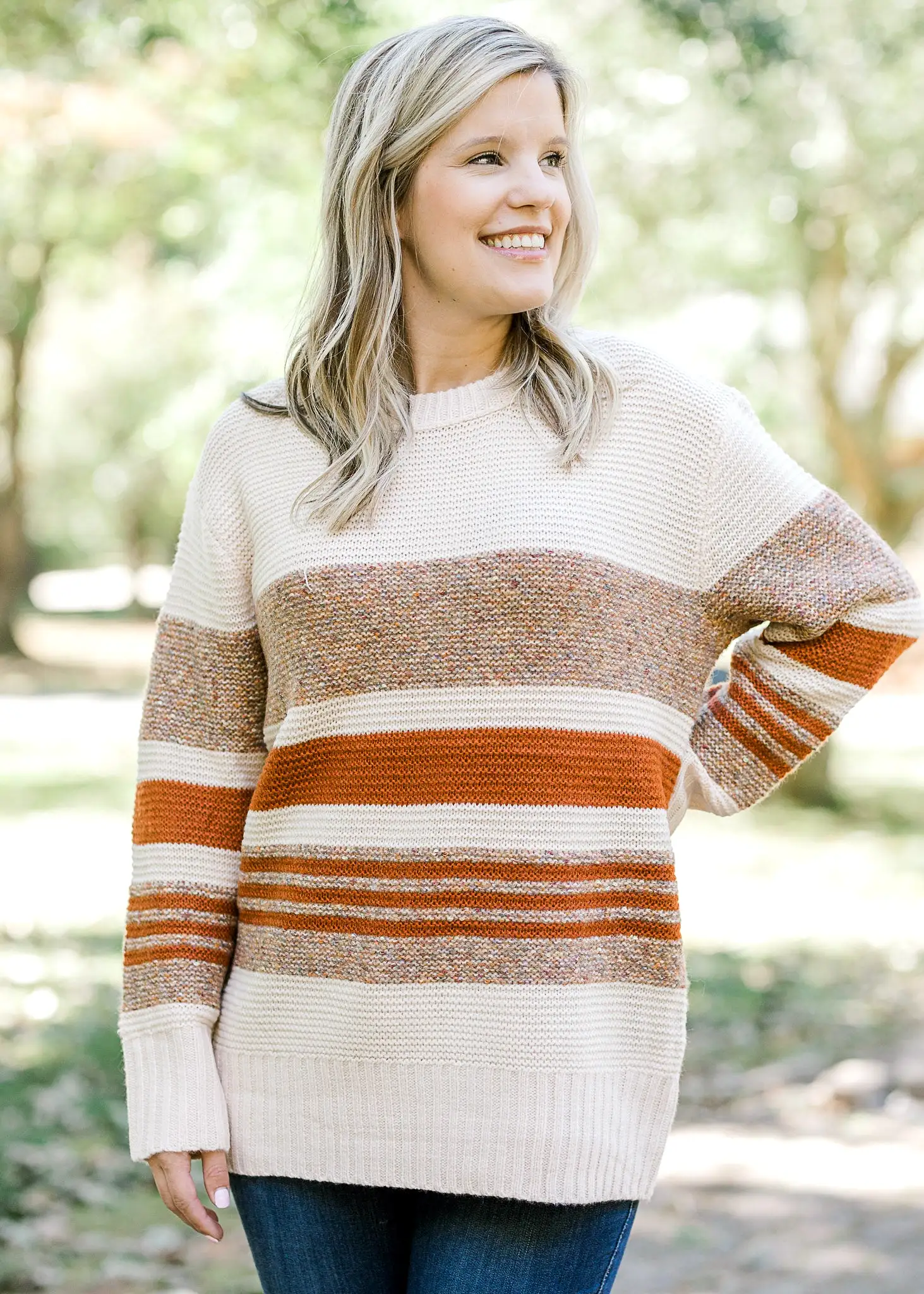 X Brown and Rust Striped Cream Sweater