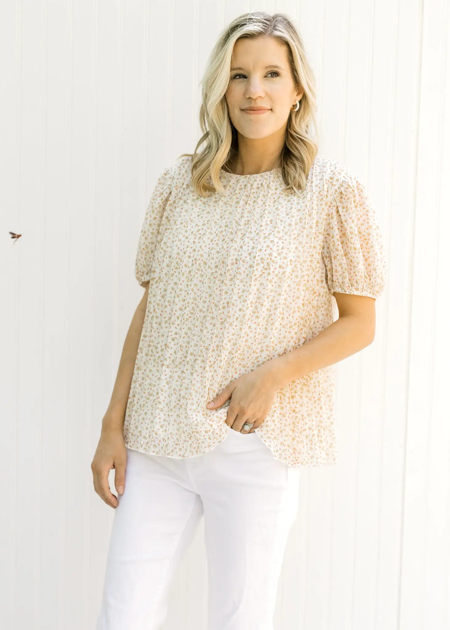 X Classic Ivory Microfloral Top