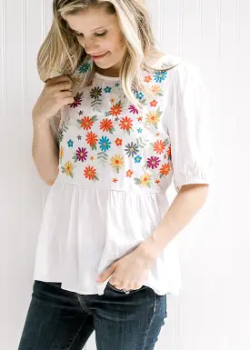 X Color Pop Ivory Embroidered Top